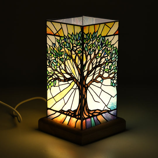 LED Tischlampe, Eschenholz und Acryl, mit USB Anschluss, Mehrfarbig