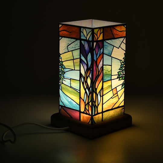LED Tischlampe, Eschenholz und Acryl, mit USB Anschluss, Mehrfarbig