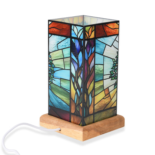 LED Tischlampe, Eschenholz und Acryl, mit USB Anschluss, Mehrfarbig