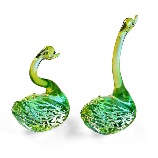 LIVMORE - 2er Set Schwanenpaar Glasfiguren aus Glas 5 x 3 x 6,5 cm und 5 x 3 x 10 cm Grün