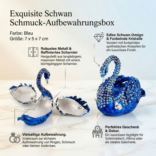 Schwan Schmuckdose Metall und Kristalloptik 7 x 5 x 7 cm, Schwarz