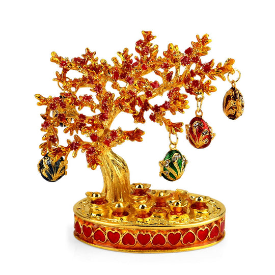 Eleganter goldfarbener Schmuckhalter in Baumform mit rosa Kristallen und dekorativen eiförmigen Anhängern, Größe 8,5x4,5x9cm - Rosa