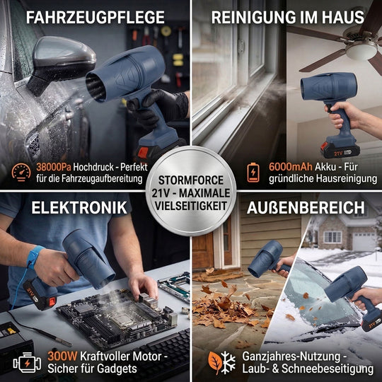 Leistungsstarker Akku Laubbläser 21 V 300 W 38000 Pa mit Lithium Akku, Schwarz