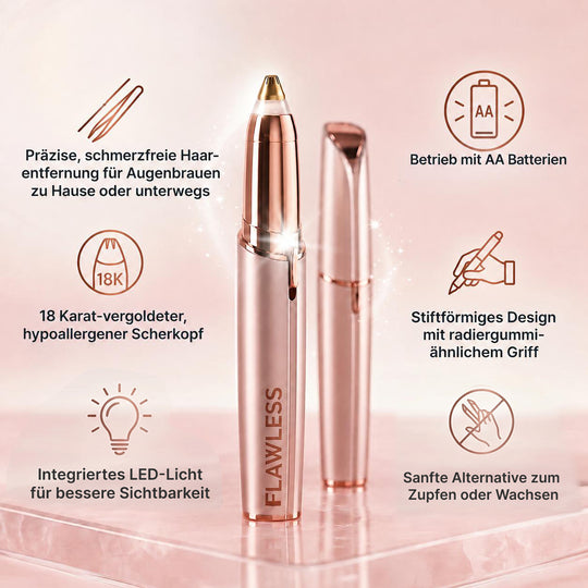 Finishing Touch Flawless Augenbrauen-Trimmer, 18 Karat vergoldet, mit integriertem Licht, Roségold