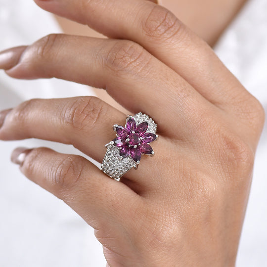 D'Joy AA Natürlicher Rhodolith Granat Ring 925 Silber rhodiniert (Größe 18.00) ca. 4,28 ct