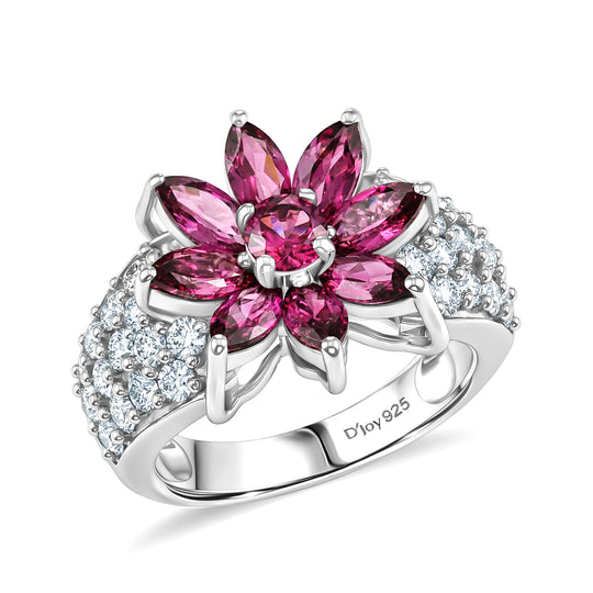 D'Joy AA Natürlicher Rhodolith Granat Ring 925 Silber rhodiniert (Größe 18.00) ca. 4,28 ct