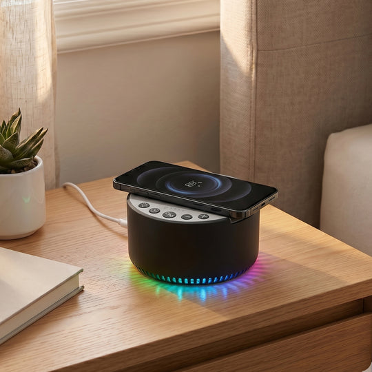 LIVMORE 5-in-1 Soundlight Lautsprecher mit Wireless Charger und RGB Licht, Weiß