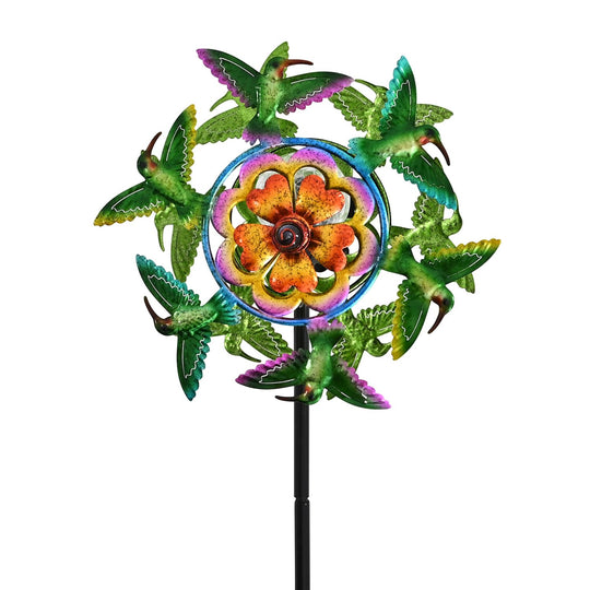 Solar Gartenleuchte Windrad, Eisen, 140 cm, Mehrfarbig