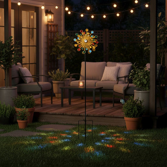 Solar Gartenstecker Windspiel mit LED Licht und Spinner, Eisen, 140 cm, Multicolor
