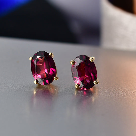 D'Joy AA Natürlicher Rhodolith Granat Ohrringe 925 Silber vergoldet ca. 1.85 ct