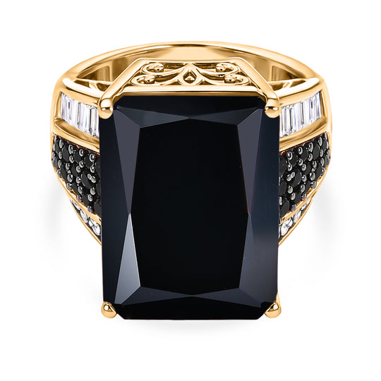 D'Joy Schwarzer Spinell, Moissanit Ring 925 Silber 750 Gelbgold Vermeil (Größe 21.00) ca. 23.27 ct