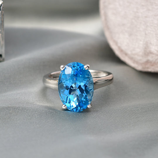 D'Joy AAA Schweizer Blautopas (Oval 14x10mm) Ring 925 Silber rhodiniert (Größe 21.00) ca. 6.85 ct