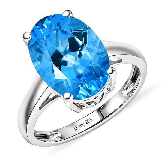 D'Joy AAA Schweizer Blautopas (Oval 14x10mm) Ring 925 Silber rhodiniert (Größe 21.00) ca. 6.85 ct