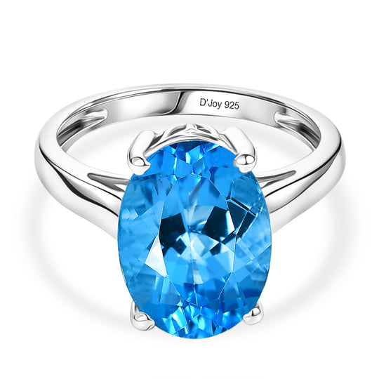 D'Joy AAA Schweizer Blautopas (Oval 14x10mm) Ring 925 Silber rhodiniert (Größe 21.00) ca. 6.85 ct