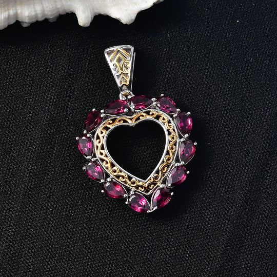D'Joy AA Natürlicher Rhodolith Granat Anhänger 925 Silber platiniert und vergoldet ca. 3.11 ct