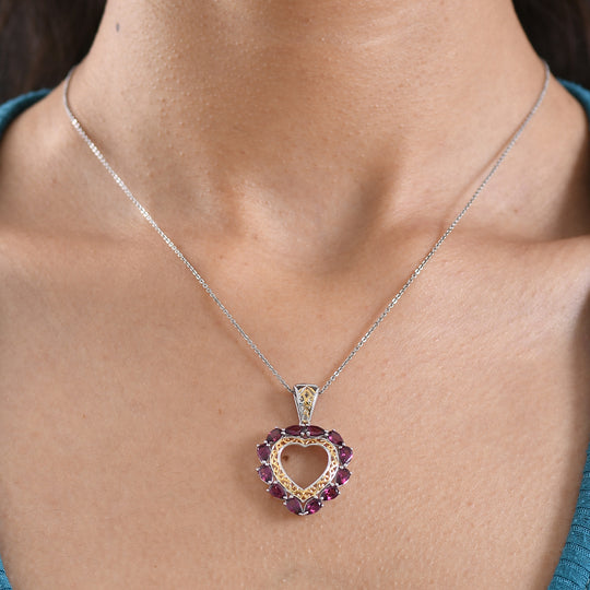 D'Joy AA Natürlicher Rhodolith Granat Anhänger 925 Silber platiniert und vergoldet ca. 3.11 ct