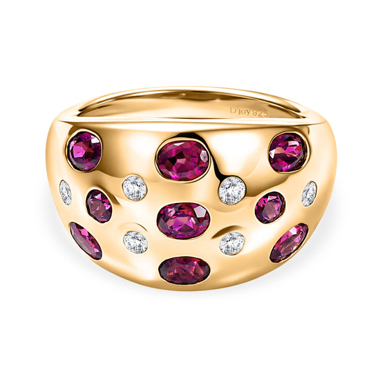 D'Joy - Kaiserlicher Hofring AA Natürlicher Rhodolith Granat Ring 925 Silber 750 Gelbgold Vermeil (Größe 19.00) ca. 2.29 ct