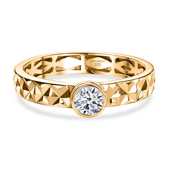 LUXURIANT SI-GH Labor Diamant Solitär Ring, 925 Silber 750 Gelbgold Vermeil - 0,25 ct.
