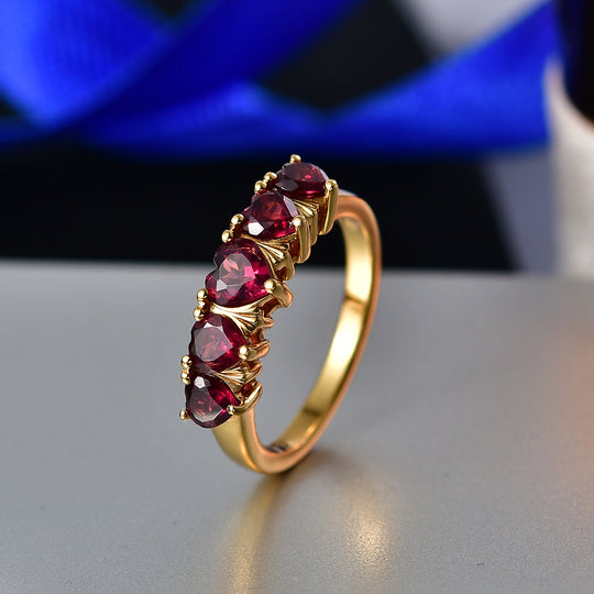 D'Joy - Herzkrone Design AA Natürlicher Rhodolith Granat Ring 925 Silber 750 Gelb Vergoldet (Größe 21.00) ca. 1.97 ct