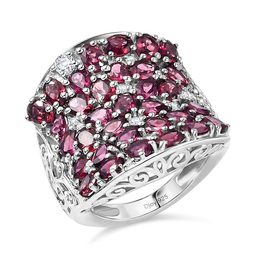 D'Joy - Imperialer Pavillon Design AA Natürlicher Rhodolith Granat Ring 925 Silber rhodiniert (Größe 18.00) ca. 7.50 ct