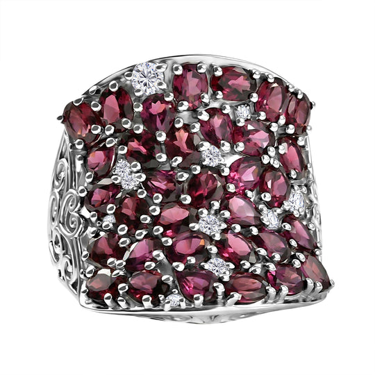 D'Joy - Imperialer Pavillon Design AA Natürlicher Rhodolith Granat Ring 925 Silber rhodiniert (Größe 18.00) ca. 7.50 ct