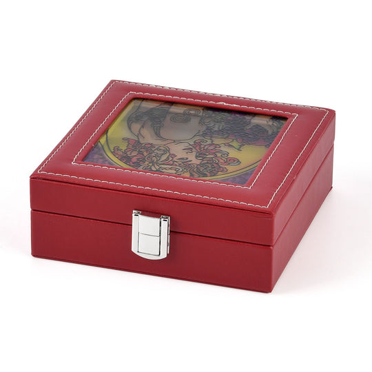 LIVMORE Designer-Ringbox mit handbemaltem Glasfenster im Art-Deco-Design, 16 x 16 x 6 cm, Beige
