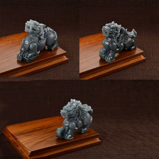 Qi-Lin-Schnitzfigur aus Olmek Jadeit, 8-9cm - 1100 ct.