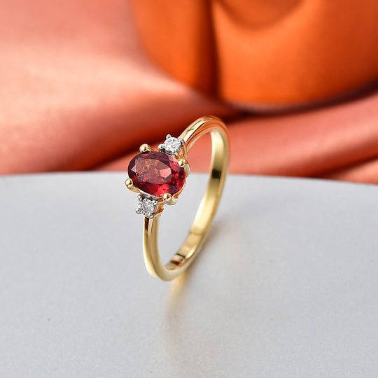 EVER TRUE Mosambik Granat, Weißer Diamant Ring Nickelfreies Messing (Größe 21.00) ca. 0,92 ct