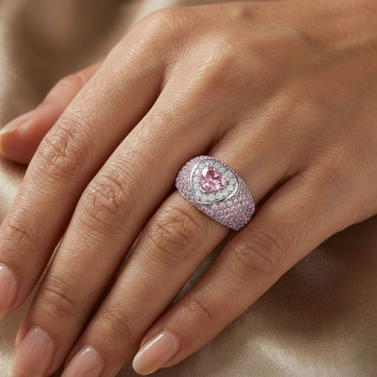Rosa Zirkonia, Weißer Zirkonia Ring Nickelfreies Messing vergoldet (Größe 20.00)