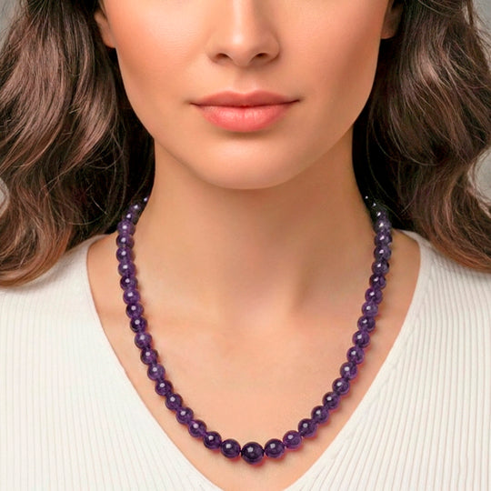 D'Joy AAA Afrikanischer Amethyst Halskette ca. 50 cm 925 Silber rhodiniert ca. 350.00 ct