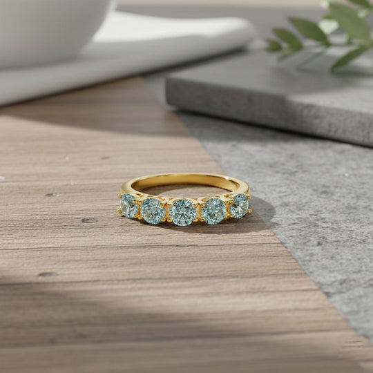 D'Joy Blauer Moissanit Ring 925 Silber vergoldet (Größe 19.00) ca. 1,50 ct