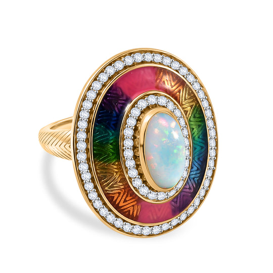 D'Joy AA Natürlicher, äthiopischer Welo Opal, Weißer Zirkon Ring 925 Silber 750 Gelbgold Vermeil (Größe 20.00) ca. 2.35 ct