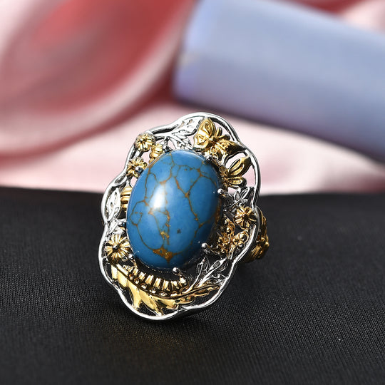 EVER TRUE AA Blauer Mojave Türkis Ring Nickelfreies Messing Bicolor (Größe 17.00) ca. 10,53 ct