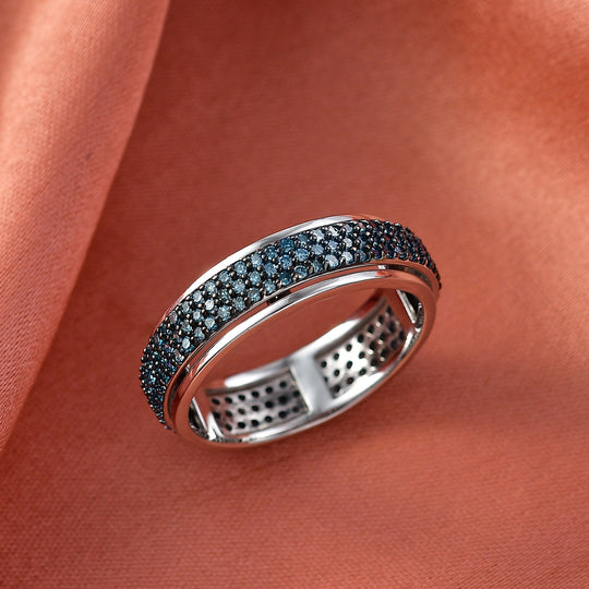 LUXURIANT DIAMOND - Lab Grown Blauer Diamant SI-GH SGL zertifiziert Ring 925 Silber rhodiniert (Größe 19.00) ca. 1,00 ct