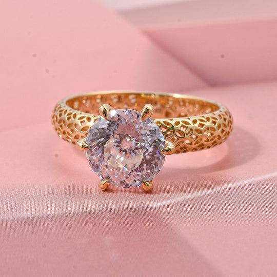 D'Joy Moissanit Ring 925 Silber 750 Gelbgold Vermeil (Größe 18.00) ca. 2,23 ct