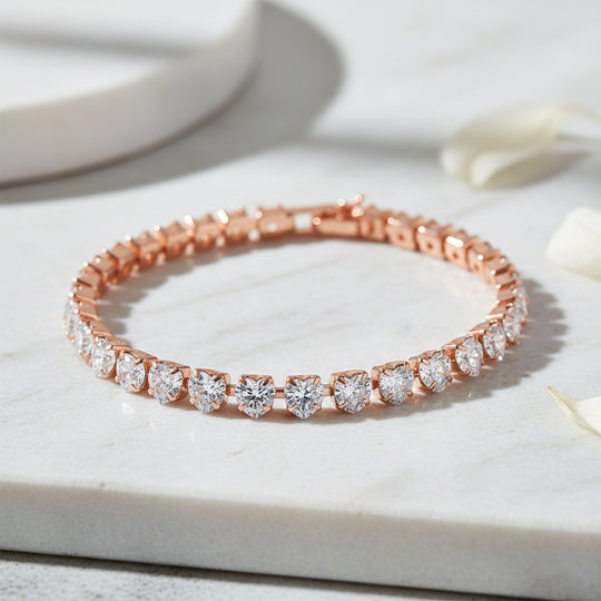 Designer inspiriert - Weißer Zirkonia Herz-Armband ca. 19 cm Nickelfreies Messing, rosévergoldet