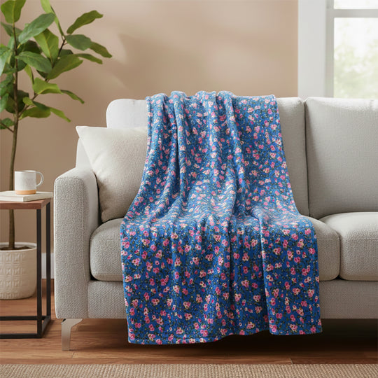 LIVMORE Flanell Decke, 150 x 220 cm, Blau Weiß