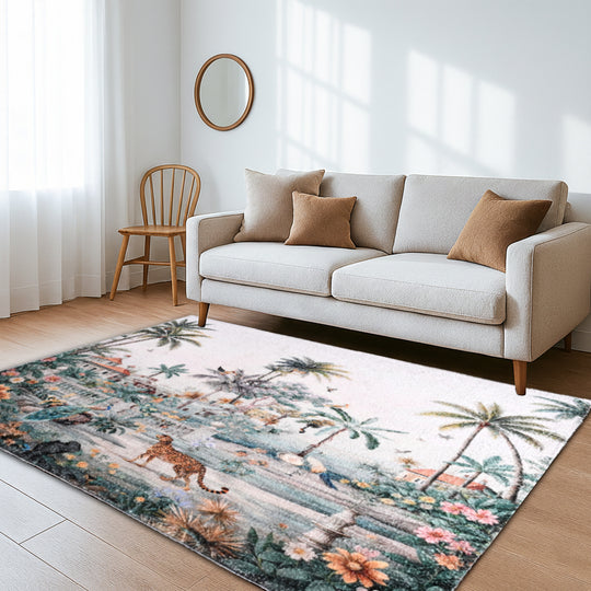 Digital bedruckter Teppich mit Blumen- und Landschaftsmuster, Baumwoll-Polyester-Mischgewebe, rutschhemmende Rückseite, 120x180cm, Mehrfarbig