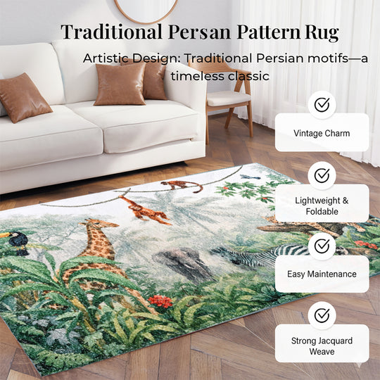 Digital bedruckter Teppich mit Waldmotiv, Baumwoll-Polyester-Mischgewebe, rutschhemmende Rückseite, 120x180 cm, Mehrfabig