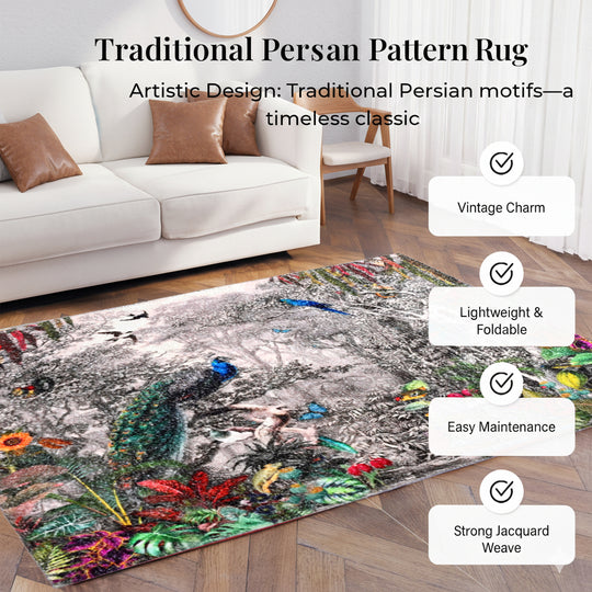 Digital bedruckter Teppich mit Pfauenmotiv, Baumwoll-Polyester-Mischgewebe, rutschhemmende Rückseite, 120x180cm, Mehrfarbig