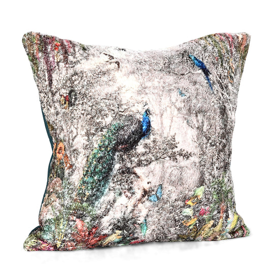 Digital bedruckter Kissenbezug mit Pfauenmotiv Baumwoll-Polyester-Mischgewebe, 45x45cm, Mehrfarbig