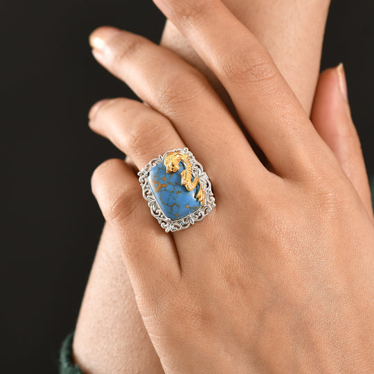 EVER TRUE AA Blauer Mojave Türkis Ring Nickelfreies Messing (Größe 18.00) ca. 11,80 ct