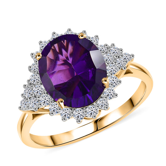 LUXURIANT 4,98 ct. AAA Lusaka Amethyst und Labor Diamant Ring in 417 Gold (9-15 Werktage Lieferzeit)