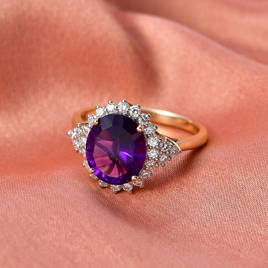 LUXURIANT 4,98 ct. AAA Lusaka Amethyst und Labor Diamant Ring in 417 Gold (9-15 Werktage Lieferzeit)