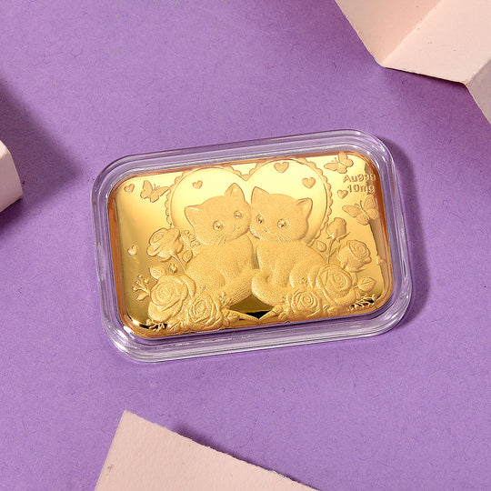 EXKLUSIVES GESCHENK - 999er Goldfolie mit Katzen und Rosen 10mg