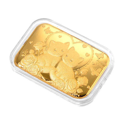 EXKLUSIVES GESCHENK - 999er Goldfolie mit Katzen und Rosen 10mg