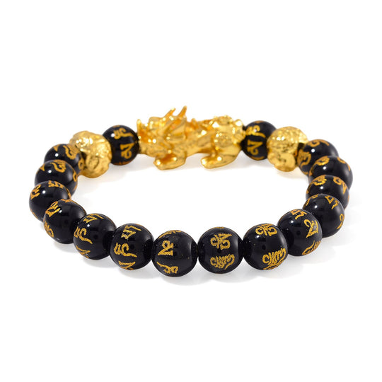 Schwarzer Obsidian Armband, flexibles (ca. 18-19 cm) Gelb ca. 180.00 ct
