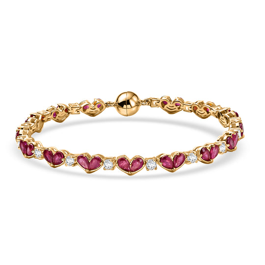 D'Joy - Ewige Verbundenheit Afrikanischer Rubin (Fissure gefüllt), Weißer Zirkon Armband ca. 19 cm 925 Silber 750 Gelbgold Vermeil ca. 12.30 ct