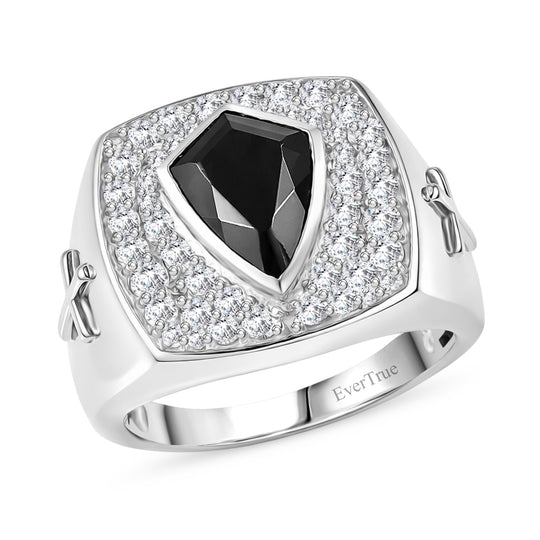EVER TRUE AA Natürlicher Schwarzer Obsidian, Weißer Zirkonia Ring Nickelfreies Messing (Größe 20.00)