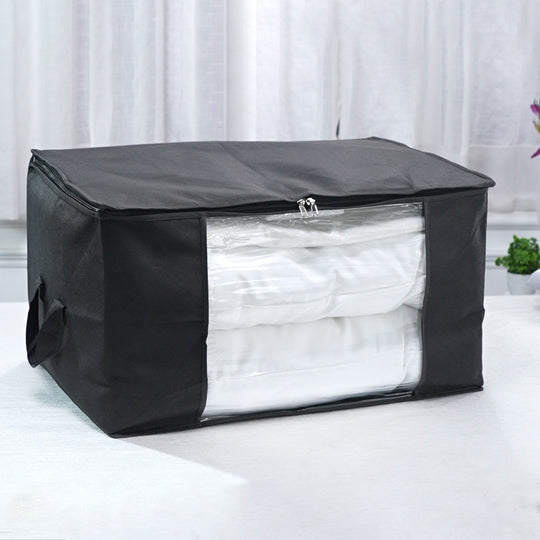 LIVMORE 5er-Set Aufbewahrungs-Organizer aus Vliesstoff mit Sichtfenster, je 84L gesamt 420L, 35x 60x40cm, Beige